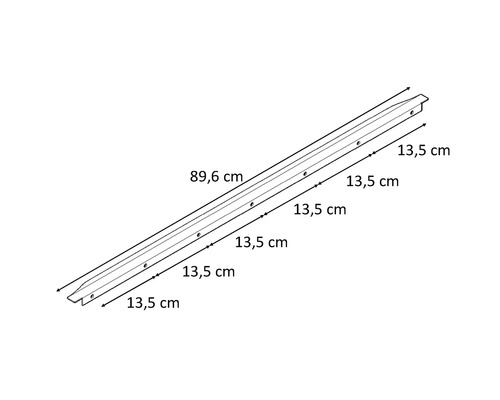 Montážna lišta s otvormi a rozmermi 89,6 centimetrov a 13,5 centimetrov