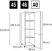 Technický nákres kuchynskej skrinky s rozmermi
