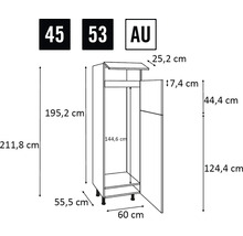 Technický nákres kuchynskej skrinky s rozmermi