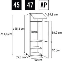 Technický nákres kuchynskej skrinky s rozmermi