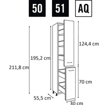 Technický nákres skrine s rozmermi.