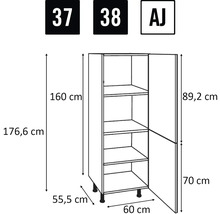 Technický nákres vysokej skrine s rozmermi