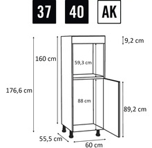 Technický nákres vysokej skrine s rozmermi