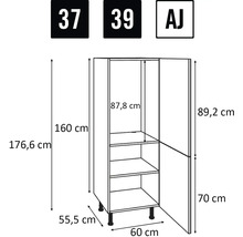 Technický nákres vysokej kuchynskej skrine s rozmermi