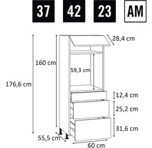 Technický nákres kuchynskej skrinky s rozmermi
