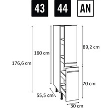 Technický výkres kuchynskej skrinky s rozmermi