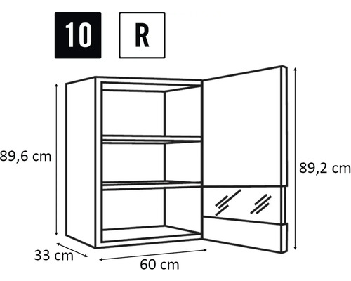 Nákres nástennej skrinky s rozmermi 89,6 x 60 x 33 cm