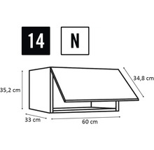 Technický nákres závesnej skrinky s rozmermi