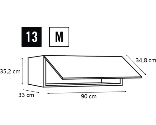 Obrázok kuchynskej skrinky s rozmermi 90 x 35,2 x 33 centimetrov