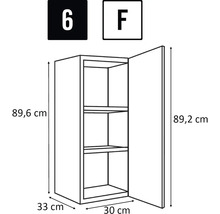 Technický nákres závesnej skrinky s rozmermi 89,6 x 33 x 30 cm