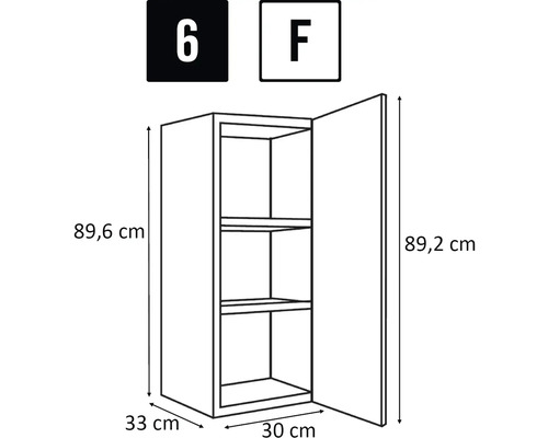 Technický nákres závesnej skrinky s rozmermi 89,6 x 33 x 30 cm