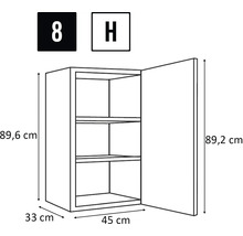 Schéma hornej skrinky s rozmermi 89,6 x 45 x 33 cm