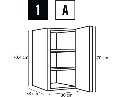 Obrázok závesnej skrinky s rozmermi.
