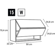 Technický nákres závesnej skrinky s rozmermi