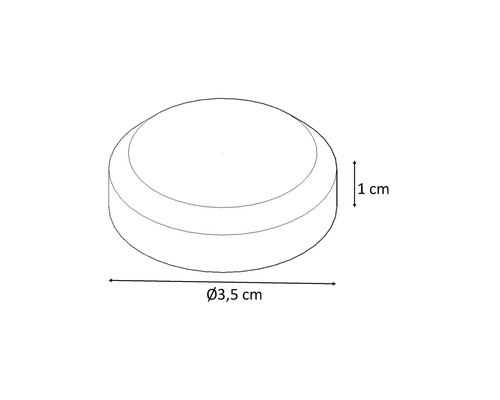 Nákres krycieho viečka s priemerom 3,5 cm a výškou 1 cm