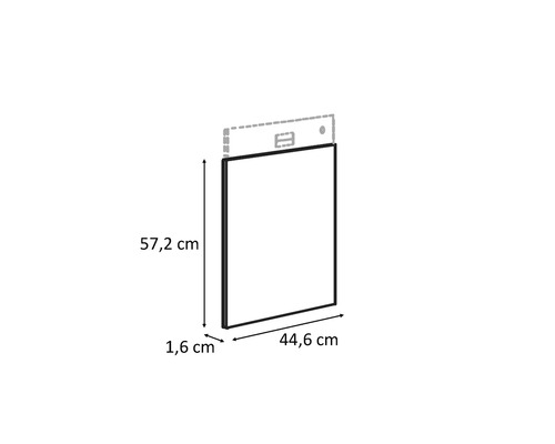 Nákres rámu prednej časti kuchynskej skrinky s rozmermi