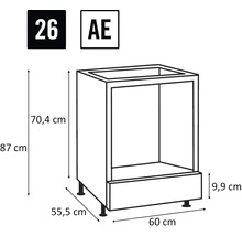 Nákres kuchynskej spodnej skrinky s rozmermi