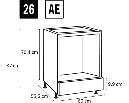 Nákres kuchynskej spodnej skrinky s rozmermi