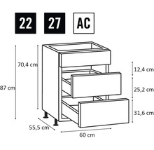 Skrinka s tromi zásuvkami, rozmery 60 x 55,5 x 87 cm