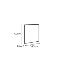 Obrázok štvorcového zrkadla s rozmermi 70,4 cm na výšku, 55,5 cm na šírku a 1,6 cm do hĺbky.