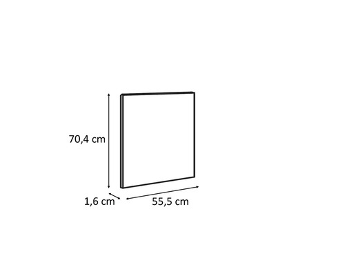 Obrázok štvorcového zrkadla s rozmermi 70,4 cm na výšku, 55,5 cm na šírku a 1,6 cm do hĺbky.