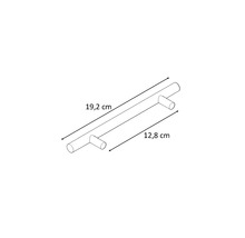 Výkres nábytkovej úchytky s rozmermi 19,2 cm a 12,8 cm