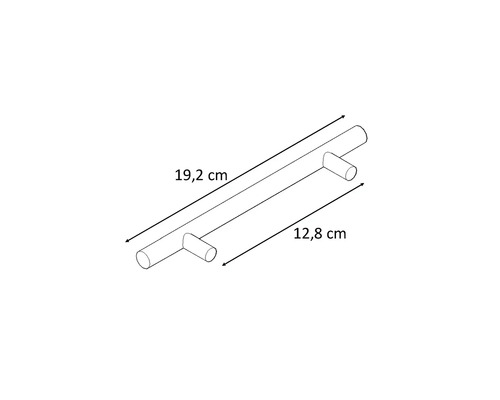 Výkres nábytkovej úchytky s rozmermi 19,2 cm a 12,8 cm