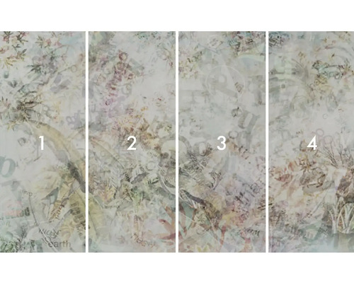 Štvordielna fototapeta s rastlinnými a písomnými motívmi