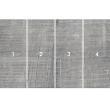 Detailný záber štyroch betónových dosiek s rôznymi povrchovými štruktúrami