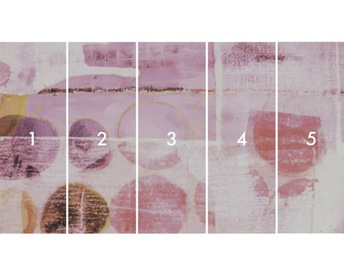 Vliesová tapeta s abstraktným kruhovým vzorom, skladajúca sa z piatich pruhov