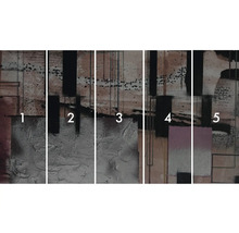 Viacdielna abstraktná nástenná maľba s geometrickými tvarmi a štruktúrami