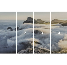 Štvordielna nástenná maľba s horskou krajinou v hmle