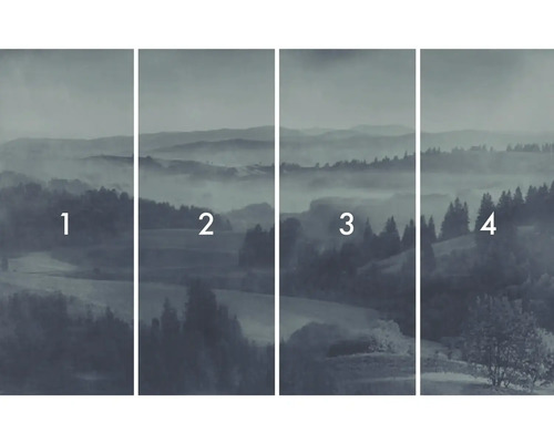 Štvordielna tapeta s motívom krajiny a lesa