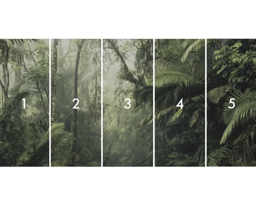 Vliesová tapeta s motívom džungle, pozostávajúca z piatich pruhov