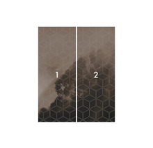 Fototapeta s geometrickým vzorom a motívom oblakov, pozostávajúca z dvoch pruhov