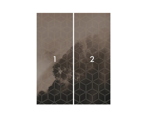 Fototapeta s geometrickým vzorom a motívom oblakov, pozostávajúca z dvoch pruhov