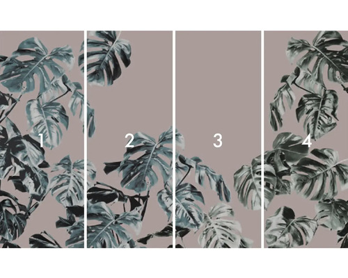 Štvordielna fototapeta s motívom listu monstera
