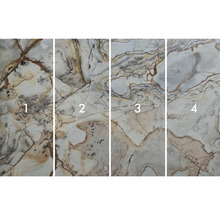 Štyri rôzne vzory dlaždíc s mramorovým vzhľadom.