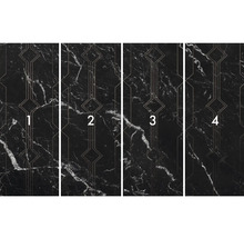 Vliesová tapeta so štruktúrou mramoru a geometrickými vzormi, štyri pruhy vedľa seba.