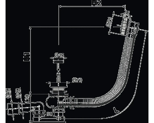 Technický nákres sifónu s rozmermi