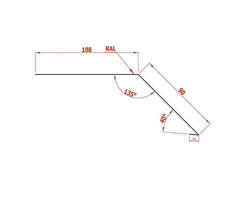 Technický nákres profilu s rozmermi a uhlami