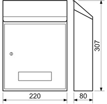 Technický nákres poštovej schránky s rozmermi