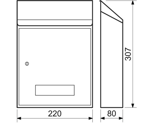 Technický nákres poštovej schránky s rozmermi