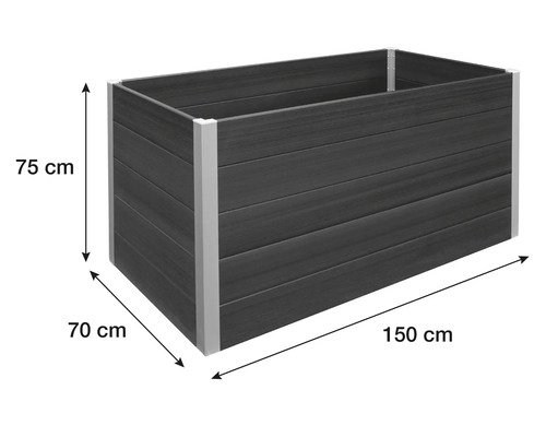 Kvetináč s rozmermi 75 cm výška, 70 cm šírka a 150 cm dĺžka
