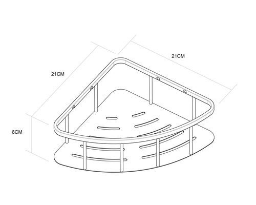 Rohová polica s rozmermi 21 x 21 x 8 cm