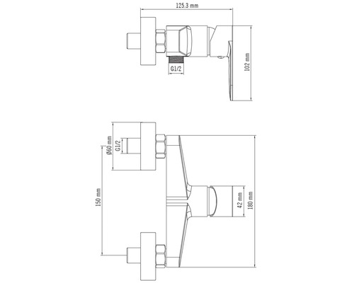 Technický nákres armatúry s rozmermi