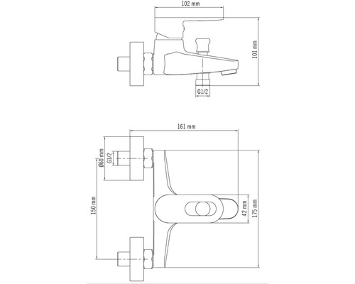 Technický výkres armatúry s rozmermi