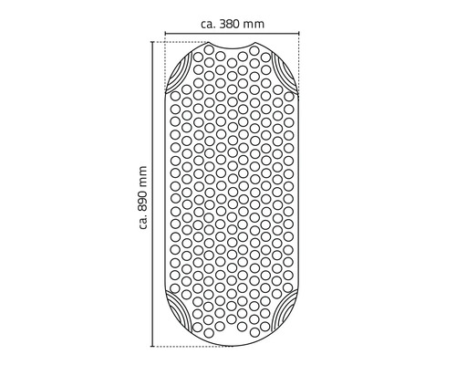 Obrázok podložky do vane s rozmermi približne 380 mm krát približne 890 mm.