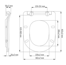 Technický nákres WC sedadla s rozmermi