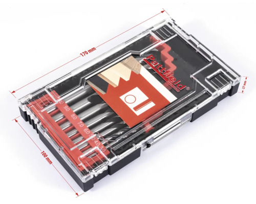 Sada vrtákov do dreva Pattfield rôznych veľkostí v plastovom boxe